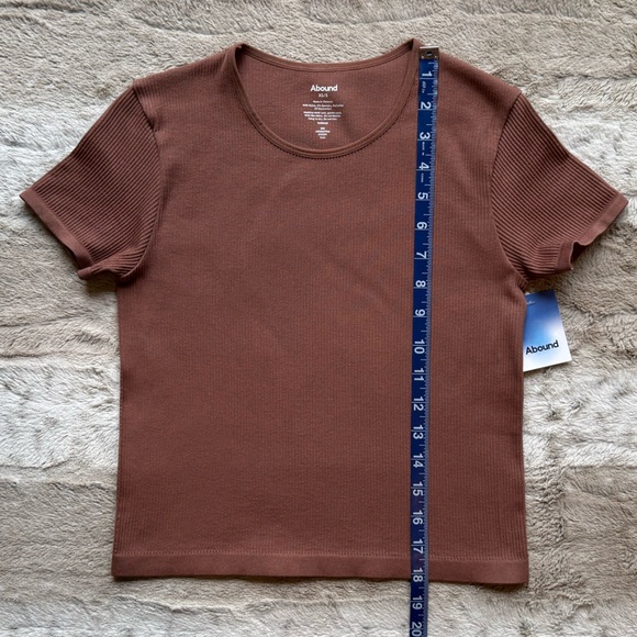 Abound Women's Ribbed Knit Cropped Short Sleeve Top in Brown Size XS\S - Picture 4 of 5
